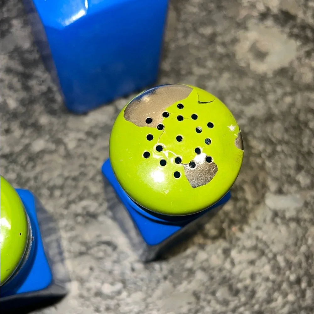 GEMCO Blue and Green Condiment Bottle Set Salt and Pepper/ Oil and Vinegar